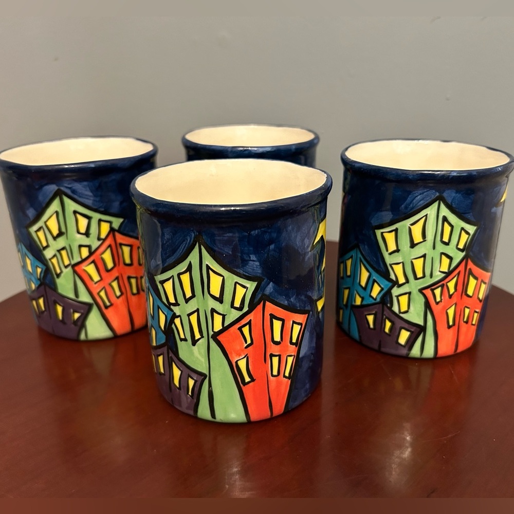 Set of 4 Vintage Carrie Wroot Ceramic Mugs